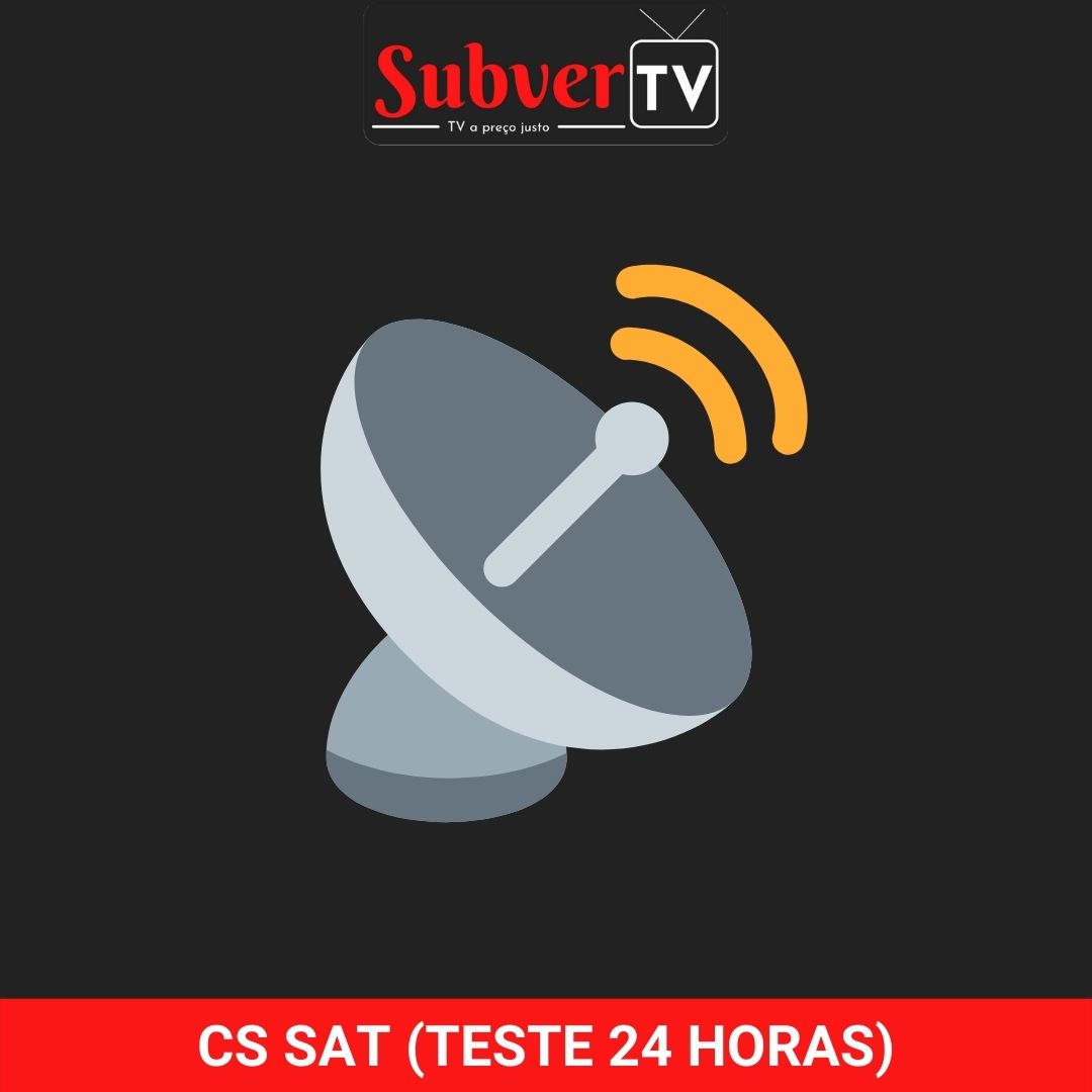 No topo, têm-se a logo da Subvertv. No meio, a imagem deuma antena parabólica. No rodapé, o link para solicitar o teste de nosso CS.